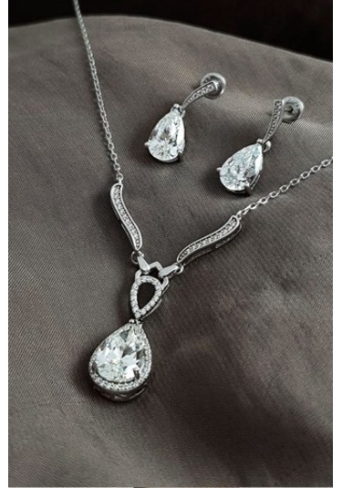 Sky Dıamond Gümüş Kolye Küpe Takı Seti