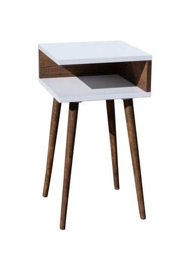 Eymen Ahşap Ayaklı Yan Sehpa Köşe Sehpa Beyaz-barok