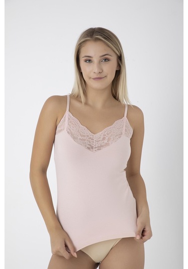 Kadın Likralı İnce Askı Dantelli Pembe Atlet C9t0n0o108 001