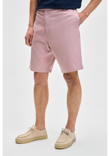 Grimelange TEEMO Erkek Yanları Cepli Fermuarlı Likralı Slim Fit Pembe Şort