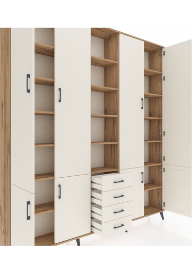 Arges Dolap 17 Raflı 4 Çekmeceli 8 Kapaklı 220x30x243 Çam-aytaşı/aytaşı Aytası/aytası