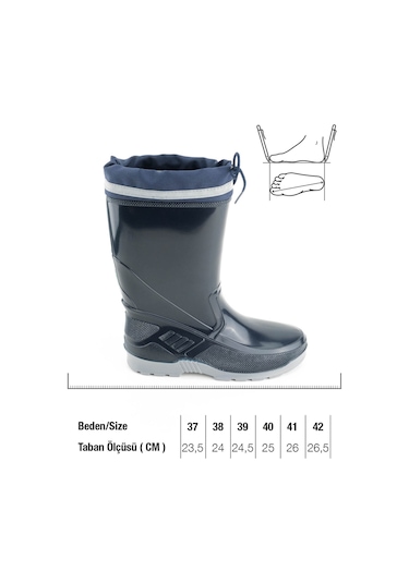 Gezer Erkek Kışlık Boğazdan Bağcıklı Pvc Su Geçirmez Çizme Lacivert