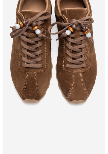 Luvishoes Brea Taba Süet Hakiki Deri Boncuklu Kadın Günlük Sneaker Taba