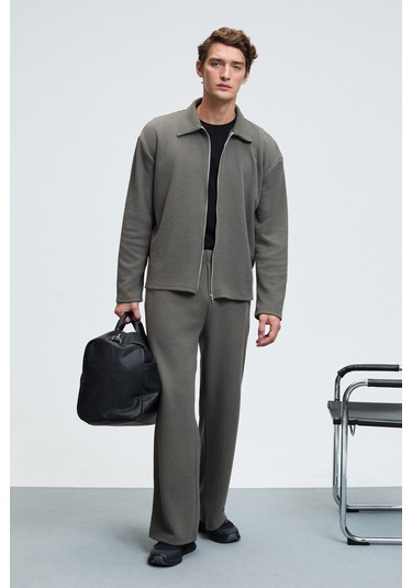 LACHLAN Erkek Waffle Özel Dokulu Kordonlu Süs Etiketli Koyu Gri Pantolon