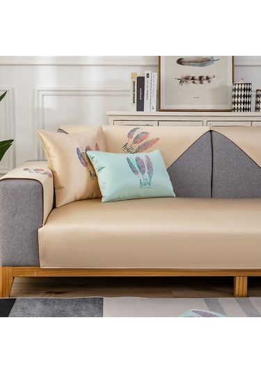 Sones Tüy Desenli Yazlık Buz İpek Kaymaz Tam Kapsamlı Kanepe Kılıfı, Boyut: 70x210cm Altın