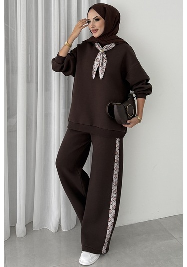 Fularlı Üç İplik İkili Takım 1654 - Kahve Kahverengi