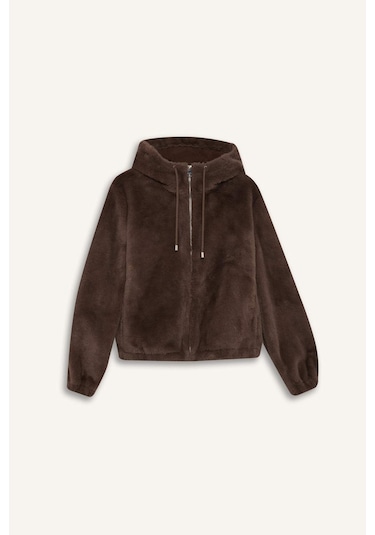 Defacto Regular Fit Polar Astarlı Kapüşonlu Fermuarlı Suni Kürk F2148ax25wnbn500 Kahve
