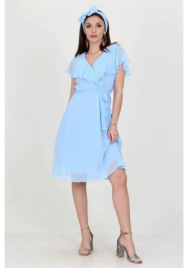 Kadın Şifon Mezuniyet Elbisesi Dpry8081 Bebe Mavisi