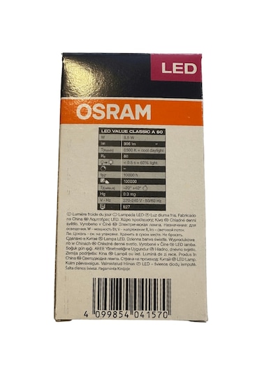 Osram 8.5w 60w Beyaz Işık E27 Duylu Klasik Led Ampul 20 Adet