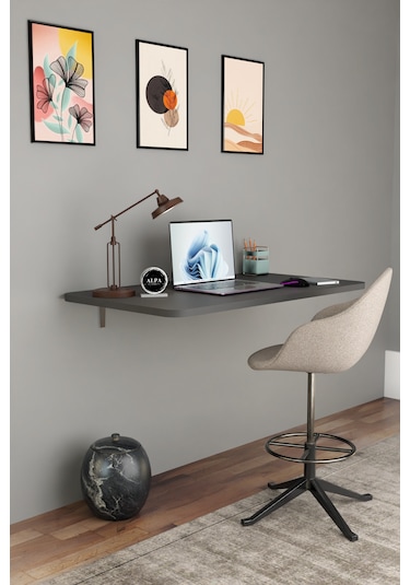 Katlanabilir Duvara Monte Masa - 50x90 Cm Ofis, Ev Çalışma Masası Antrasit