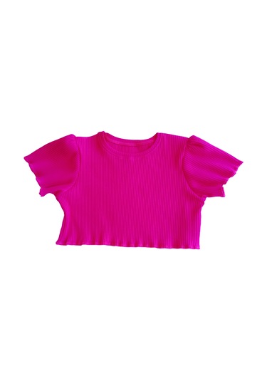 Etekli Crop Takım, Bürümcük Etek - Pamuklu Fuşya Crop Fuşya-bürümcük Fuşya