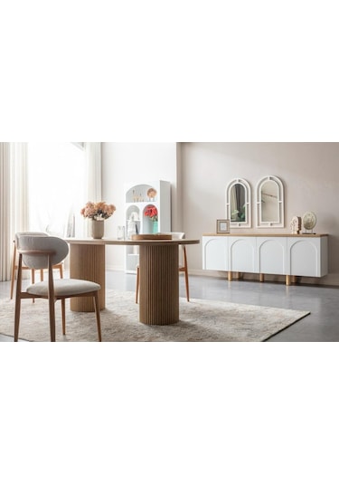 Horizon İskandinav Oval Natural Ahşap Bohem Masa 80x190 Natural Ayak - Natural Üst