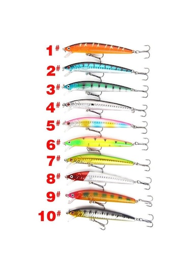 Valkyrie 10 Adet 10cm 9gr Minnow Sahte Olta Yem Seti Rapala 1m Derinlik 10 Farklı Renk Karbon Çelik İğne