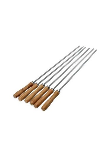 Pazly Barbekü İçin Ahşap Saplı Paslanmaz Çelik Şiş 42cm 6'lı Paket