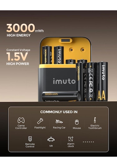 Imuto 3000mwh Aa & 1300mwh Aaa Lityum Şarjlı Pil Seti 4+4 Yuvalı Şarj Ünitesi