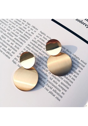 Asimetrik Boyutlu Yuvarlak Metal Mat Fırçalanmış Altın Geometrik Küpe Siyah