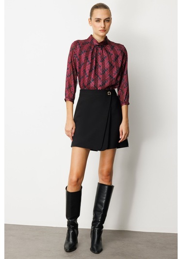 Ekol Kadın Beli Broşlu Şort Etek 2017 Siyah Siyah