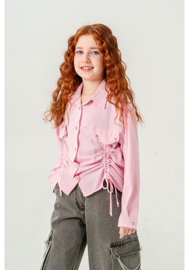 Kız Çocuk Önü Tünelli Cebi Zincirli Gömlek 3147 Pembe