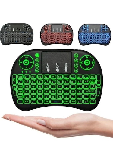 Smart Tv Box Ps3 Uyumlu Kablosuz Dokunmatik Işıklı Şarjlı Touchpadli Mini Q Klavye