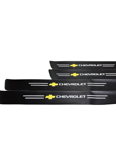 Chevrolet Logolu Karbon Kapı Eşiği Koruyucu Bant Folyo 4'lü Set