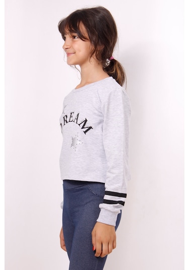 Toontoy Kız Çocuk Yıldızlı Dream Baskılı Sweatshirt Gri Melanj