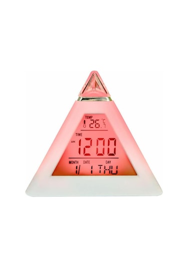 UpWay 7 Renkli Piramit Şekilli Dijital Led Çalar Saat Alarm Termo