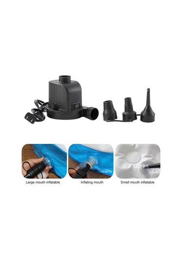 Maiyame Ev Ve Karavan Elektrikli Hava Pompa - Şişirme Ve Deflatör, Kamp Yatağı/şişme Bot/havlu, 3 Adet Universal Uç, Ac 220v-240v, Siyah