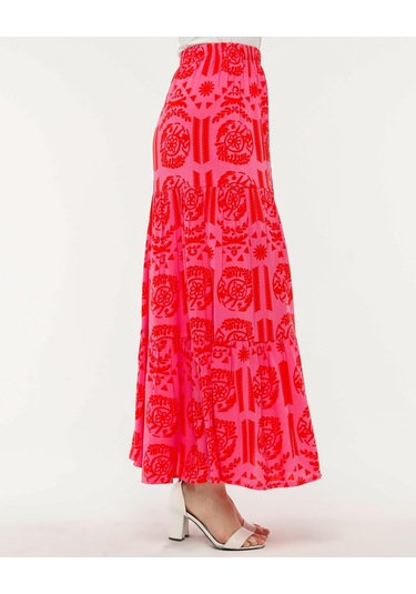 Pembe Renk Yırtmaçlı Uzun Etek-596-pembe Pembe
