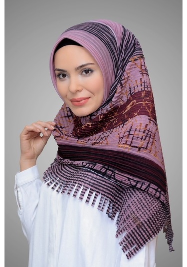 Gül Kurusu Pratik Hazır Geçmeli Tesettür Eşarp Kesik Elyaf Pilise (545491677) Gülkurusu