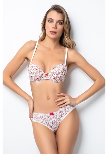 Miorre Push-Up Dolgulu Çiçek Desenli Sütyen Takım Çok Renkli