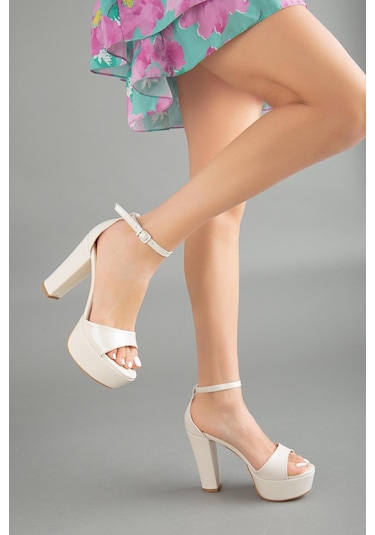 Tek Bant Cilt Sedef Kadın Platform Topuklu Abiye Ayakkabı 2386 Sedef