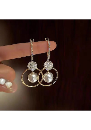 Samdoo Zircon Ve İmitasyon İnci Takılı Zümrüdüanka, Gündüz Ve Akşam Stili İçin Zekice Kadın Küpe, Kaliteli Bijuteriye Alaşımlı, 3.5 Cm Uzunluk Gold