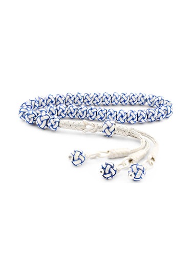 Gümüş Mavi Beyaz Kazaziye Tesbih Sl3074 Gümüş