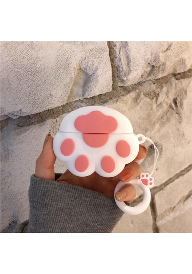 Kosona Beyaz Kedi Pencesi Silikon Korumalı Kılıf - Airpods Pro Tws Kulaklık İçin 3d Tasarımli Koruyucu Kapak Beyaz