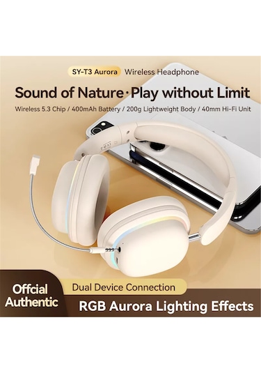 Folinda Sy-t3 Kulaküstü Bluetooth Kulaklık: Rgb Işıklı, Gürültü Engelleme, Kablosuz/kablolu Çift Mod, Uzun Pil Ömrü, Katlanabilir - Siyah