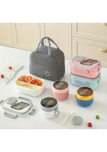 3'lü Set Taşınabilir El Taşıma Çantası Seti, Termal Çanta El Taşıma Çantası İle Pp Termal El Taşıma Çantası Ve Yulaf Kupası Set Pembe