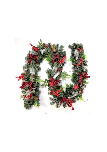 9 Ft Uzun Noel Çelenk Esnek Pvc Asılı Kolye Yapay Noel Yeşil Kırmızı