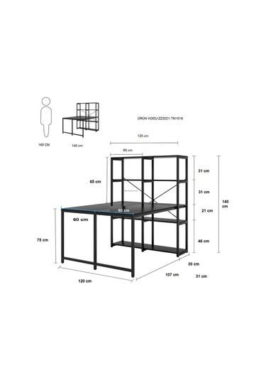 Zizuva Zizuva Tasarım Karşılıklı Siyah Ev Ofis Bilgisayar Raflı Kitapl