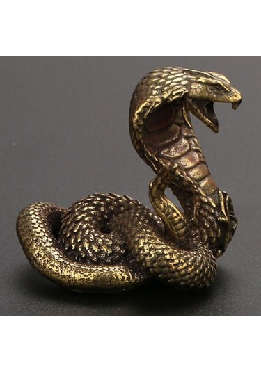 Kobra Heykeli Süs Zodyak Yılan Minyatür Figürler Bakır Masaüstü El Sanatları