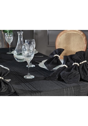 Corvver 26 Parça Dertsiz Masa Örtüsü Takımı Siyah Siyah