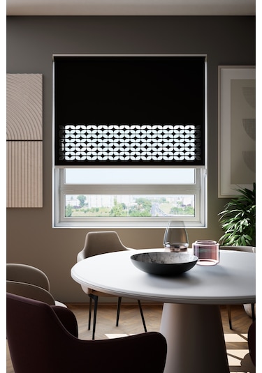 Perdea Lazer Kesim Mat Stor Perde, Lazer Kesimli Klasik Serisi, C-171008 Siyah Renk