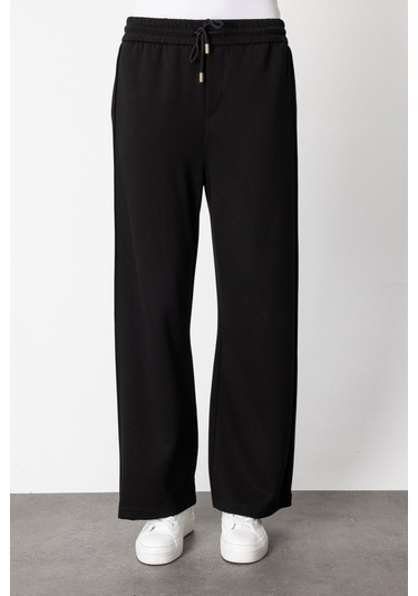 On Kadın Beli Lastikli Bol Paça Eşofman Altı 66510 Siyah Siyah