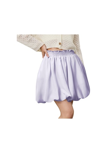 Kadın Yüksek Bel Fırfırlı Çiçekli Etek A Kesim Kısa Etek CAMEL