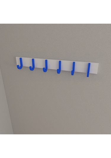 Hepsi3boyutlu Modern Duvar & Kapı Baston Askılık - 6 Adet Mavi J Askılık - Model No : 6 Mavi