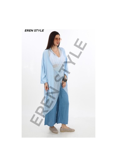 Italyan Ipek Detaylı Oversize Kaftan & Bluz-8711 Bebe Mavi