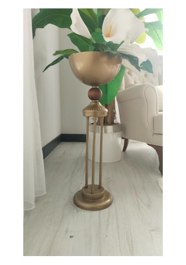 Ayaklı Metal Kuru Çicek Saksısı Eskitme Statik Boyalı Ahşap Detaylı 20-25 cm