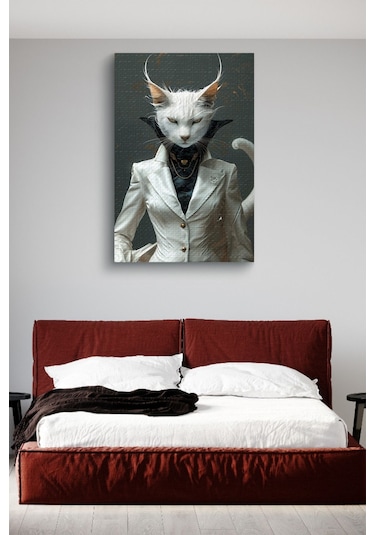 Modern Takım Elbiseli Kedi Portesi Yağlı Kanvas Tablo