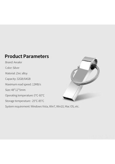 Springsun Gümüş Metal Usb 2.0 Bellek 64gb - Sarsıntı Dayanıklı, Taşınabilir Anahtar Zinciri İle Usb Flash Drive