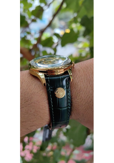 Raymond Yeşil İskelet Otomatik Erkek Kol Saati Altın