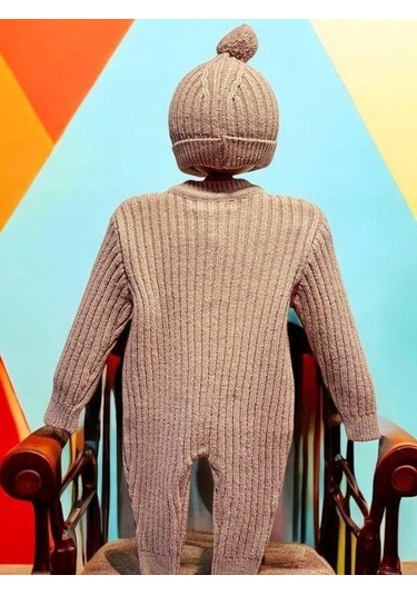 Bebek Örgü Fitilli Bereli Kışlık Tulum-15298 Gül Kurusu